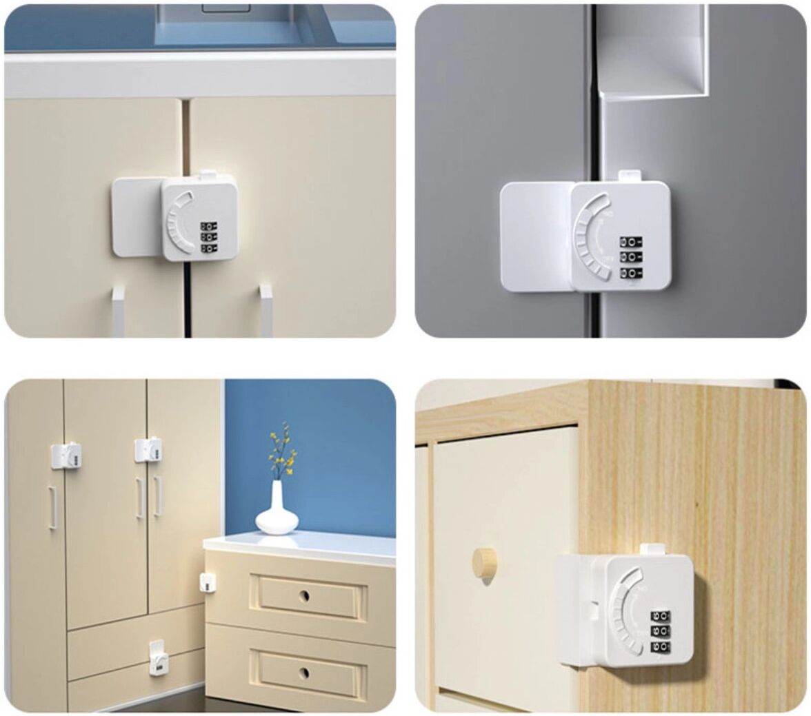 INF Verrou de sécurité multifonction angle droit à combinaison avec système anti-pincement pour réfrigérateur, tiroir et armoire