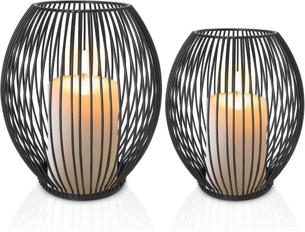 GelldG Set van 2 Metalen Ovale Kandelaars - Zwart - Decoratief Vintage Design