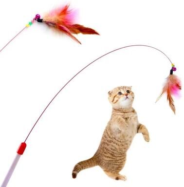 Uplift Picks Metal Wire Cat Teaser Wand With Feather And Bell Metal Wire Cat Teaser Wand With Feather And Bell