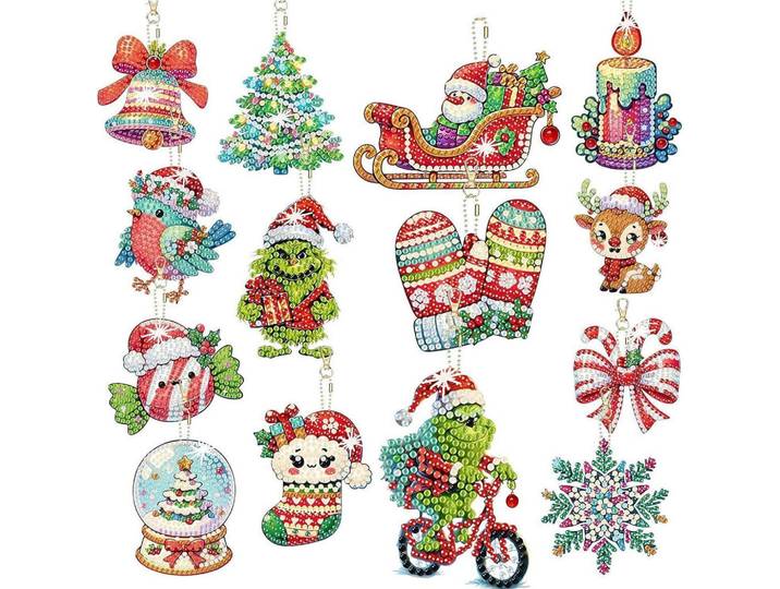 Efnhjf5 14 Set 5D Diamond Painting Weihnachten, Kinder Painting Kit, DIY Schlüsselanhänger Anhänger 14 Set Diamond Painting Weihnachten, Mehrfarbig, Kunststoff, 80x5x100 cm, Garderobe, Schlüsselkästen & Schlüsselboards