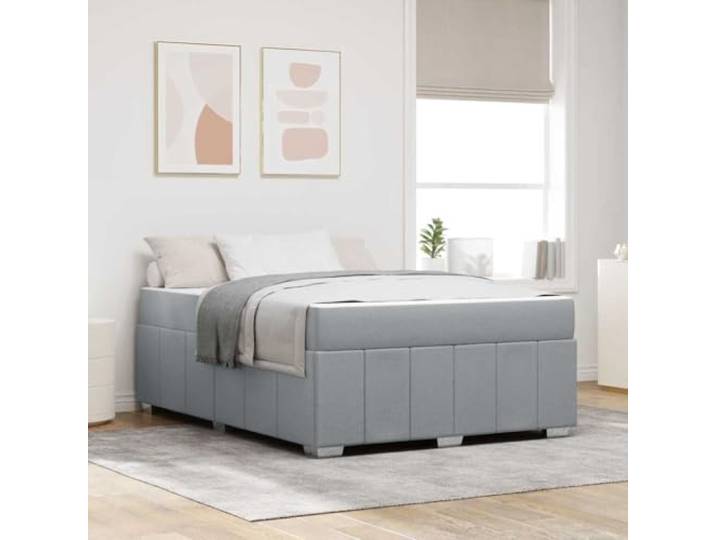MBDRKVGF Boxspringbett 160 x 200 cm, Bettrahmen mit Matratze Hellgrau Stabiler Holzwerkstoff, Mittelfeste Taschenfederkern-Matratze, Einfache Montage