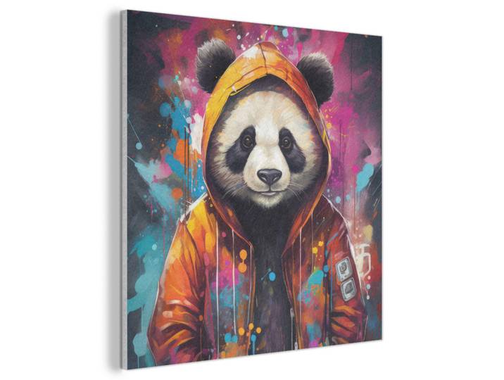 MuchoWow Akustikbild Panda - Jacke - Graffiti - Orange Akustikpaneele 80x80 cm, Kunststoff, Quadratisch, 80x80x0.9 cm, Tapeten & Wandverkleidungen, Akustikpaneele