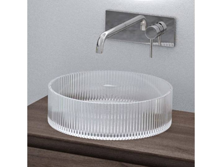 doporro Lavabo à Poser Vasque en Verre Transparent Lave Mains Rond de Salle de Bains Petit Lave-Mains pour WC 40x40x12 cm Minerva01