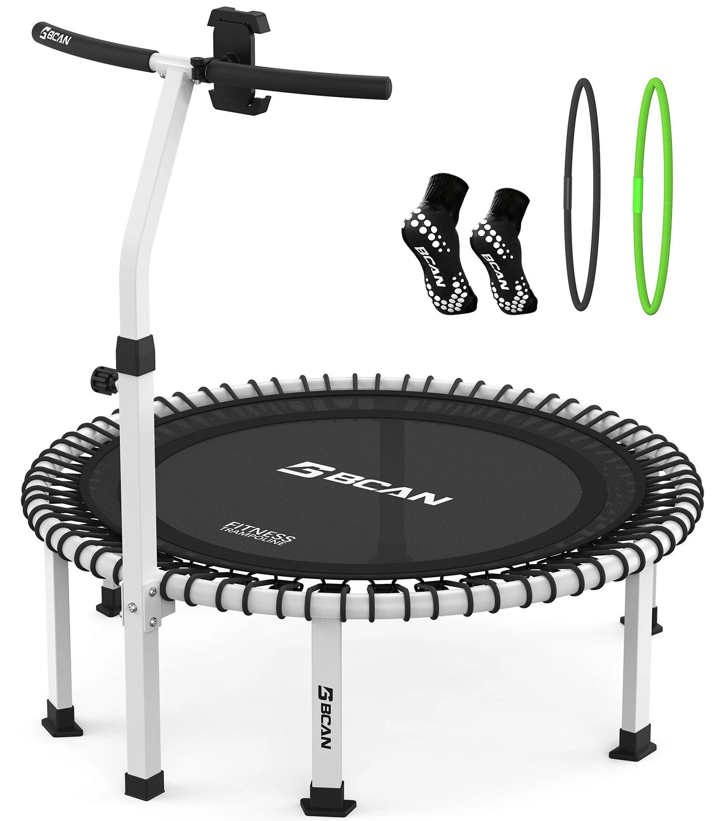 Fitness Trampolin BT4 - Bungee Rebounder - 102 cm Durchmesser - Bis 227 kg belastbar - Mit Haltegriff - Handyhalter & 2 Paar Socken