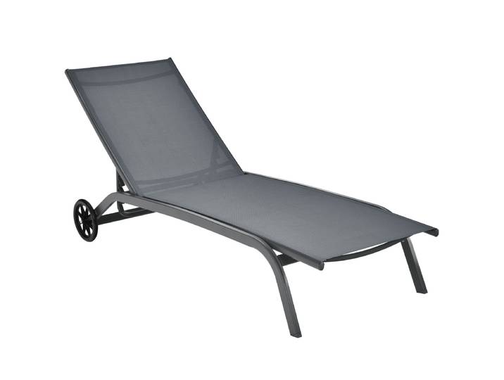 Verstelbare Ligstoel Patio Ligstoel met Soepele Wielen en Sneldrogende Stof Buiten 6-Standen Relaxfauteuil voor Achtertuin Tuin Grijs