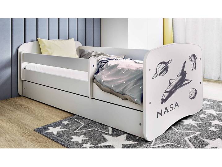 Lit simple Buyo - Espace 70 x 140cm Avec sommier à lattes Blanc/Blanc