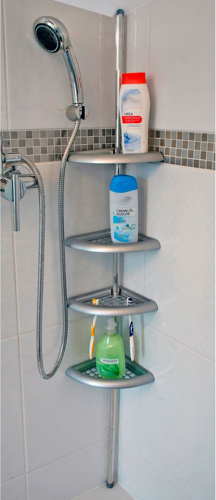 Duschregal BISCHOF "Coin III", grau, B:19cm H:260cm T:19cm, Kunststoff, Regale, Duschregal grau B/H/T: 19cm x 260cm x 19cm