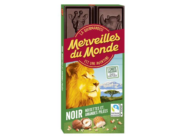 MERVEILLES DU MONDE Chocolat Noir 64%, Amandes et Noisettes pilées 100g
