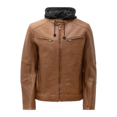 Lederjacke RICANO "Lederjacke Fabio", Herren, Gr. XL, braun (cognac), Obermaterial: 100% Lammnappaleder LANA. Futter: 100% Baumwolle CO., normal, hoch geschlossener Ausschnitt, Jacken, Handgefertigt aus echtem Leder