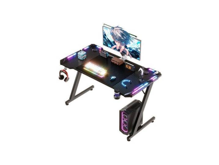 HOMALL Bureau Gaming LED 120×60cm Contrôleur Touché de Lumière par USB Bureau Gamer Informatique Ergonomique Noir