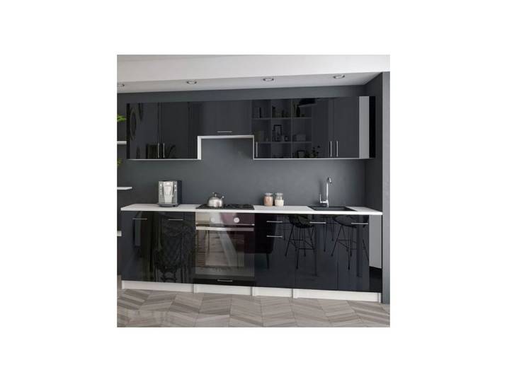 Ensemble de Cuisine Modulaire Leco - 260 cm Noir Brillant Sans Plan de Travail