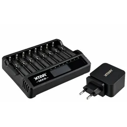 XTAR MX8 8-fach Ladegerät für 1,5V Li-Ion, 3,6-3,7V Li-Ion, 1,2V NiMH Akkus, inkl. USB-C PD Schnell-Ladeadapter