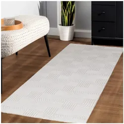 Teppich Kurzflor ILLER in Creme, mit 3D-Design, aus Jute, 80 x 250 cm