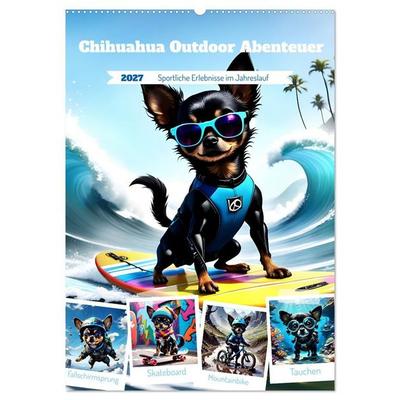 Chihuahua Outdoor Abenteuer (Wandkalender 2027 DIN A2 hoch), CALVENDO Monatskalender