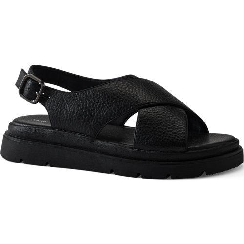 Sandalen mit gekreuzten Riemen für Damen, Damen, size: regular, Schwarz, Leder, by Lands' End