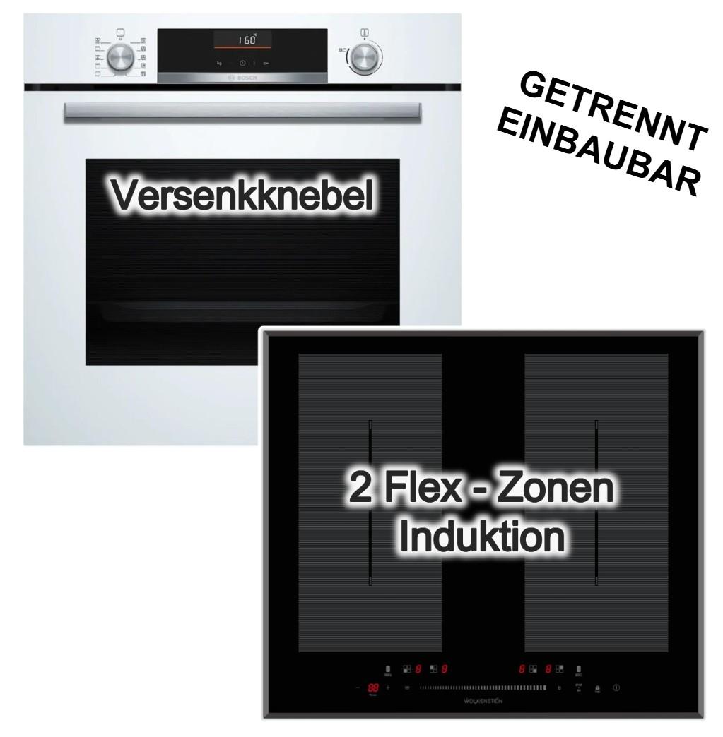 Herdset Bosch Einbaubackofen Air Fry 3D-Heißluft weiß + Wolkenstein Induktionskochfeld Booster Doppel-Flexzonen