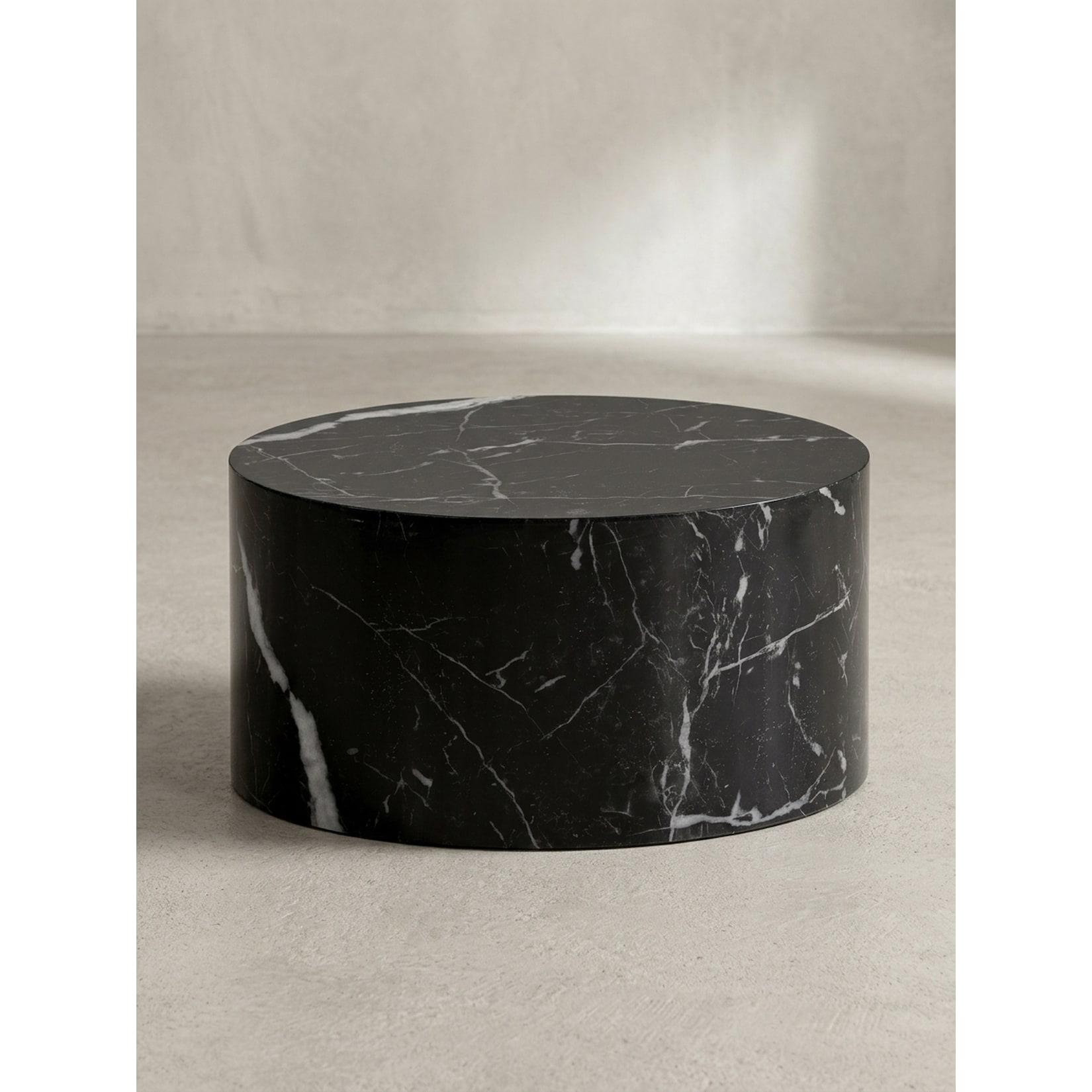 Couchtisch mit Hochglanz-Oberfläche, Marmor-Optik, Design rund, Schwarz 60x60x30 cm