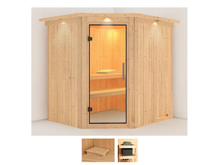 Sauna KARIBU Laila , beige (naturbelassen), ohne Ofen, (ohne Ofen), Saunen, Sauna, ohne Ofen