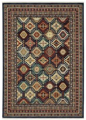 Style Haven Leander Tribal Panel Navy/ Multi Fringed Wool Blend Rug-