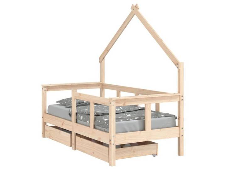 SALE 2026 Lit Jeune tout-petit Brun - Structure de lit pour Fille/Garçon - Cadre de lit enfant avec tiroirs 70x140cm bois de pin ma