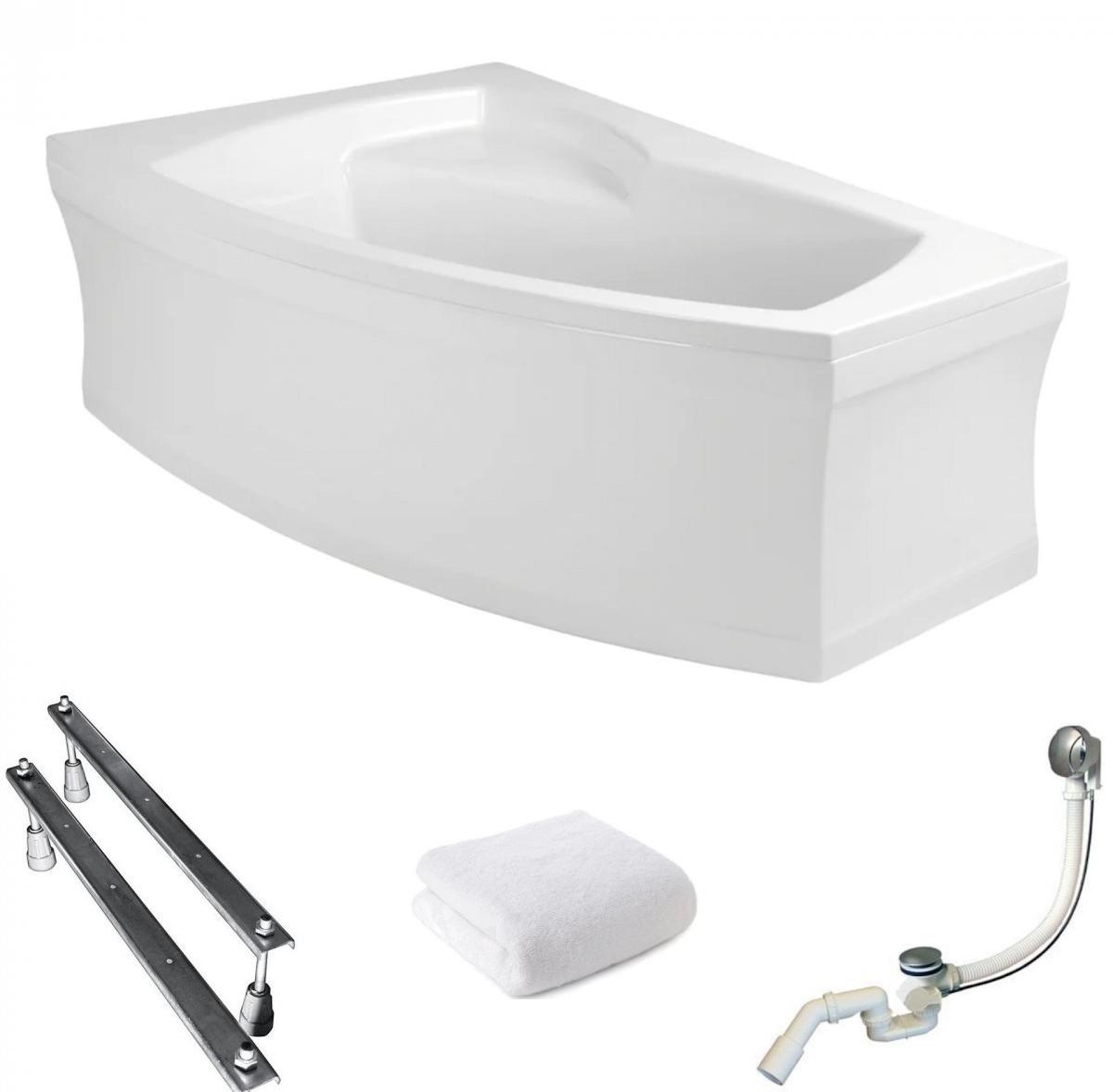 Aqua For You | Asymmetrische Badewanne Frida - 160x105cm - Antibakterielle Beschichtung - Weiße Verkleidung - Eckbadewanne - Acryl - Links Seite