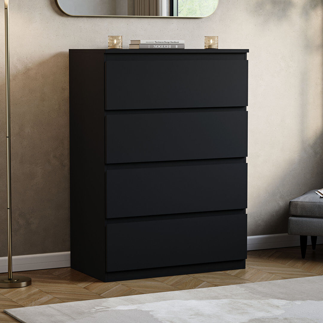 17 Stories Cunha 4 Drawer Chest Modern Bedroom Furniture Black 95.5cm H X 70cm W X 40cm D