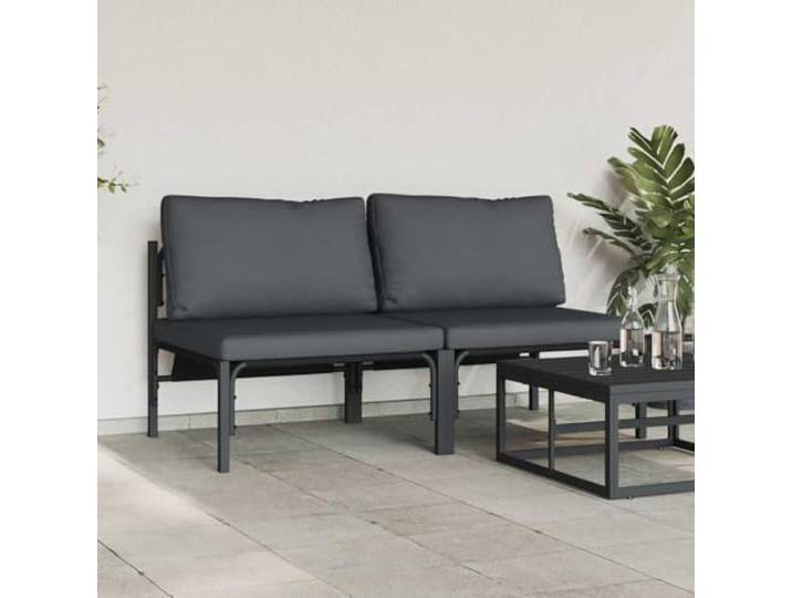 KTHLBRH Ecksofa-Set, 2-teilig, Anthrazit, Stahl Modulares Design, widerstandsfähig gegen atmosphärische Einflüsse, Pulverbeschichtung, Kissen mit Reißverschluss