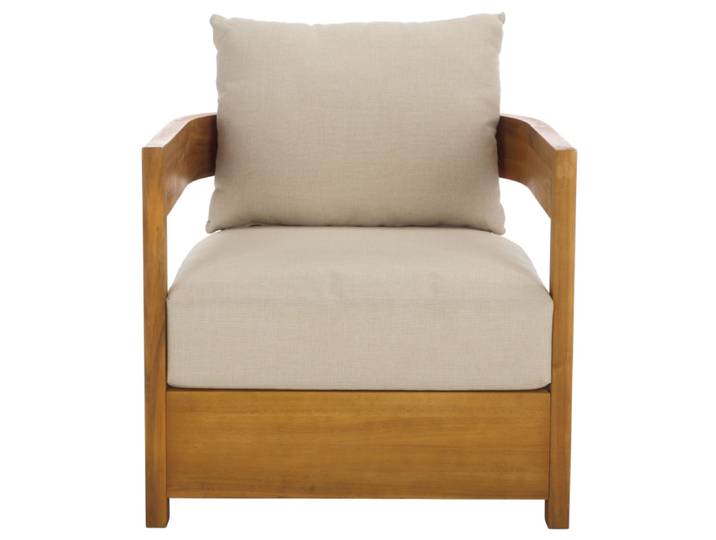 Ensemble de 2 fauteuils en bois massif/tissu/mousse, naturel