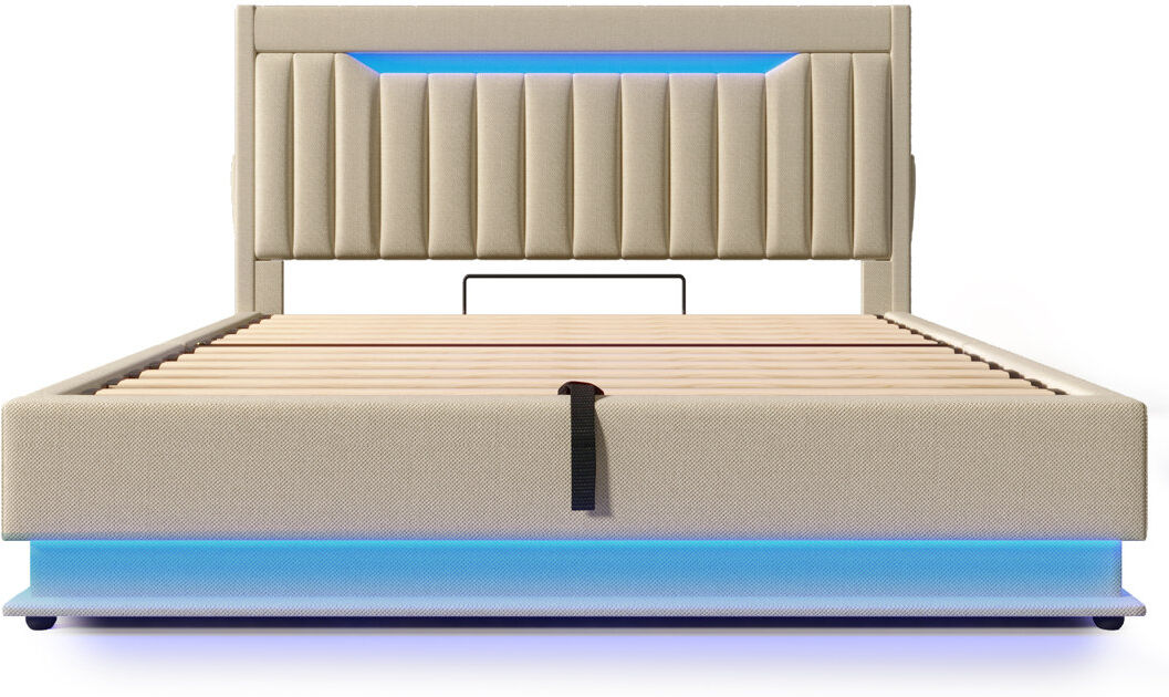 Ivy Bronx Upholstered Ottoman Storage Bed Beige Double (4'6)