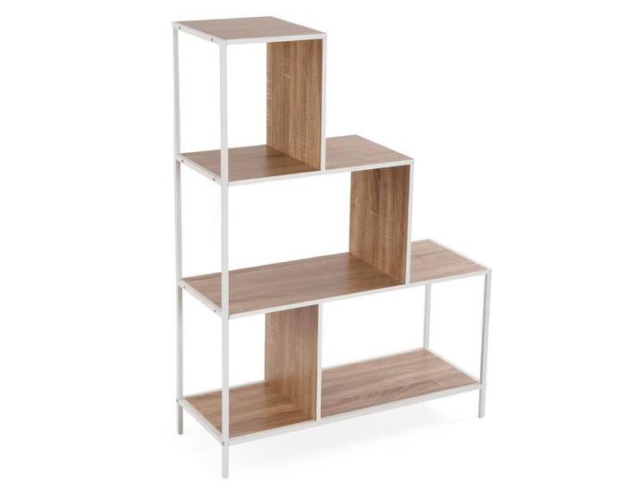 Étagère escalier métal blanc et bois 80x30x112.5cm