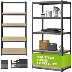Juskys Lagerregal Basic 200x100x60 cm – Metall Schwerlastregal, 5 Böden, 875 kg, grau