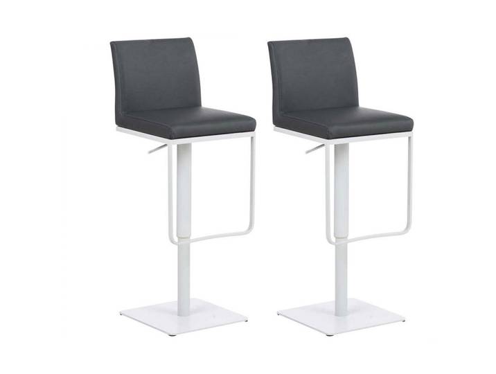 CLP Barhocker 2er Set Lederlook Grau, Metall, 42x86x44 cm, Esszimmer, Barmöbel, Barhocker