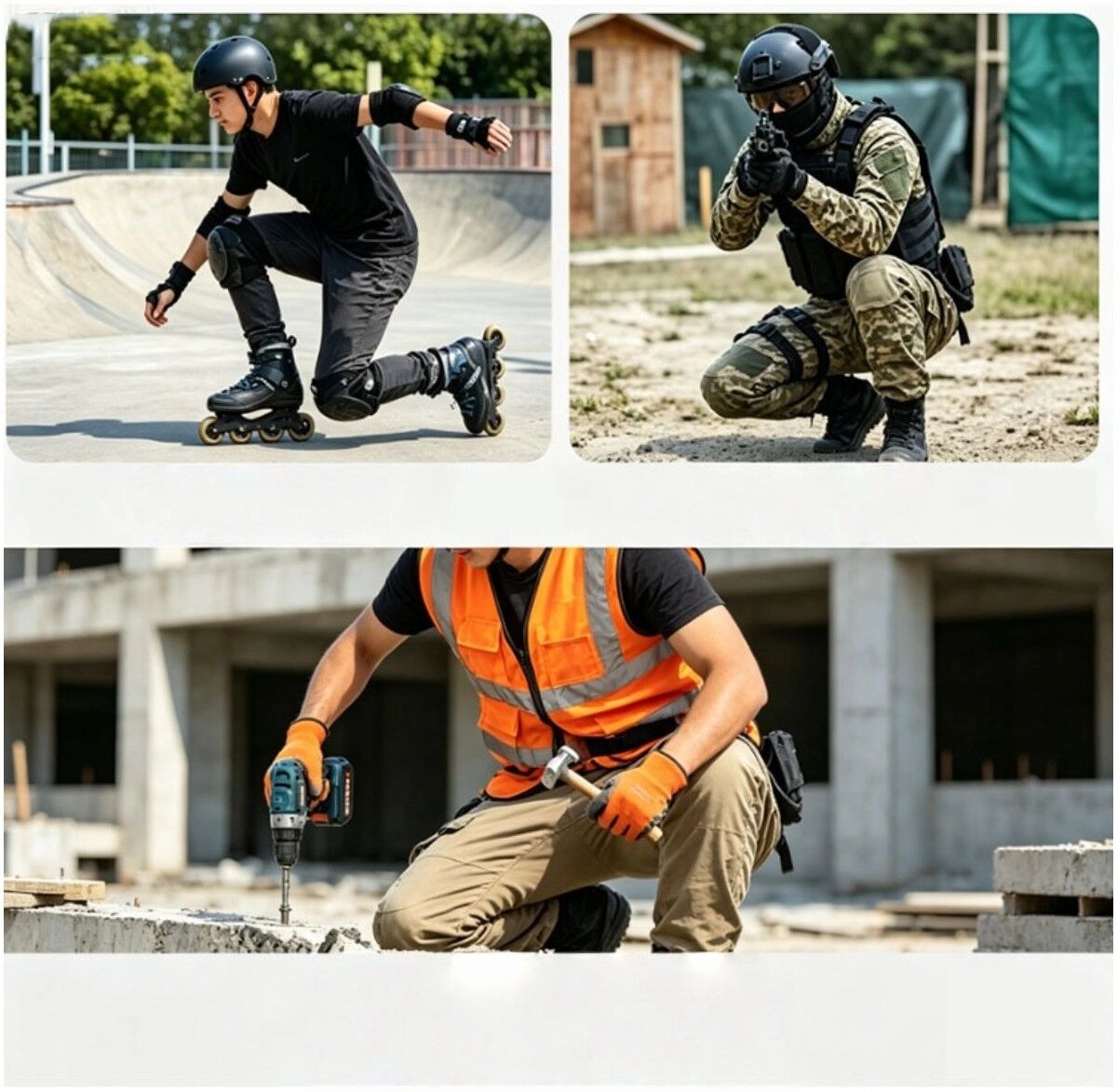 INF Kurze Arbeit-Knieschützer, Hartschalen-Schutz Paar mit Silikon+EVA-Komfort und rutschfester Oberfläche für Bau, Radfahren,