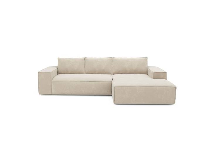Canapé convertible angle droit 5 places en velours crème