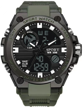 Youfap Market LED Digital Watch Dual Display Sports Electronic Watch With Alarm Stopwatch green