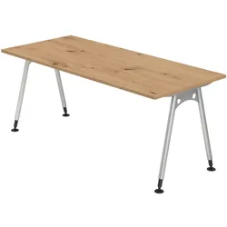bümö manuell höhenverstellbarer Schreibtisch 180x80 cm in Asteiche - PC Tisch höhenverstellbar & groß, höhenverstellbarer Tisch Büro, großer