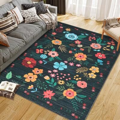 Garvee 1200GSM Ultra Thick Area Rug, Modern Colorful World Printed Foldable Carpet, 100% Polyester Back Heavy-Duty Soft Rug