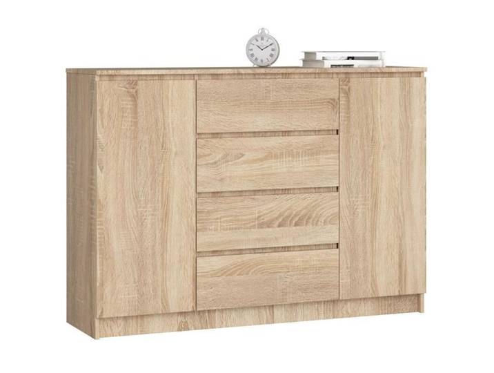 Commode AKORD K140 Chêne Sonoma 138 cm 2 portes 4 tiroirs façade Chêne Sonoma 4 étagères 138x40x99 cm