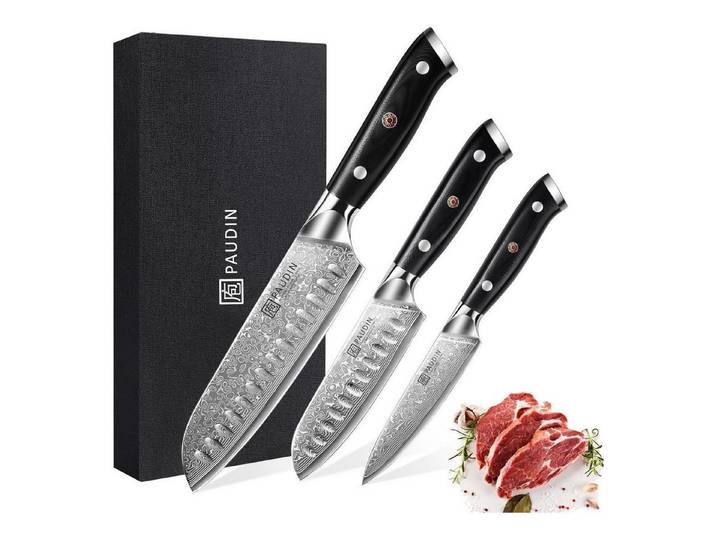 LuxusKollektion Messer-Set Damastmesser Set 3-teilig Ultra Scharfes Santoku Küchenmesser VG10