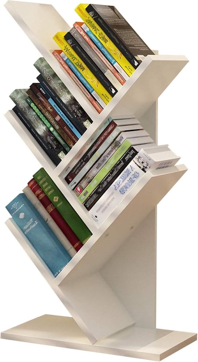 Houten Boekenplank Boom Boekenkast met 5 Planken - Wit