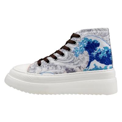 Sneaker DOGO "Fiora High-Top Sneaker Japanese Waves Damen Sneaker", Damen, Gr. 36, atmungsaktiv gefüttert ungefüttert, Normalschaft, blau (weiß), Textil, Schuhe Sneaker, Handgefertigt