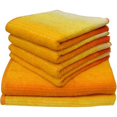 Handtuch Set DYCKHOFF "mit Farbverlauf", gelb, 6 Stk., Walkfrottee, Walkfrottee, Obermaterial: 100% Baumwolle, Handtuch-Sets, mit Farbverlauf;4 Handtücher (50x100cm), 2 Duschtücher (70x140cm)