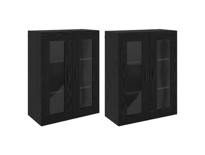 LKJephalotrop Wandschrank 2er Set Schwarz Eichen-Optik mit Glastüren Platzsparende Hängeschränke aus Holzwerkstoff für Wohnzimmer und Flur. Bieten Stauraum und Schutz durch Glastüren.