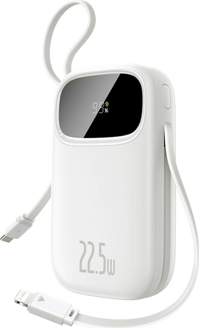 Baseus Enerfill FC31 Powerbank, 10000 mAh, 22,5W, met digitaal display en 2 ingebouwde kabels - Wit