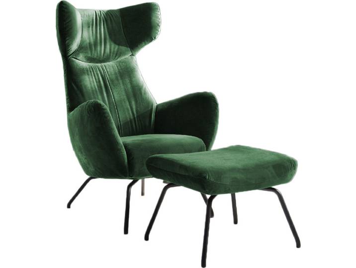 KAWOLA Sessel LOTTE Ohrensessel velvet smaragd mit Hocker