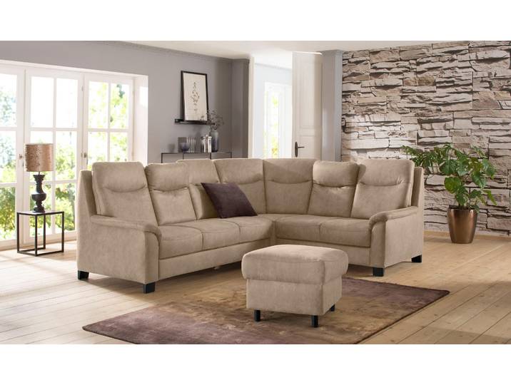 Ecksofa, 265x215 cm, Luxus-Microfaser, Beige, Mit Bettfunktion, Vintage, Home-affaire