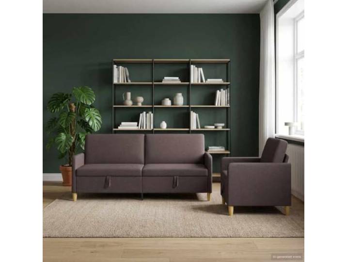 KTHLBRH Sofa-Set mit Stauraum, 2 Stück, Dunkelbraun, Polyester Sitzerhöhung, Stauraum, 4-Sitzer, Metallgestell, abnehmbarer Bezug