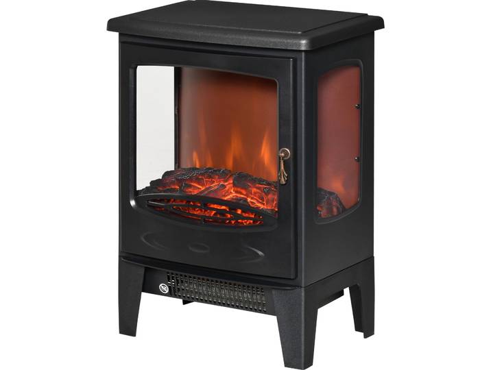 HOMCOM Cheminée électrique poêle Style néo-rétro 900-1800 W Simulation Flammes LED luminosité réglable Acier ABS Noir