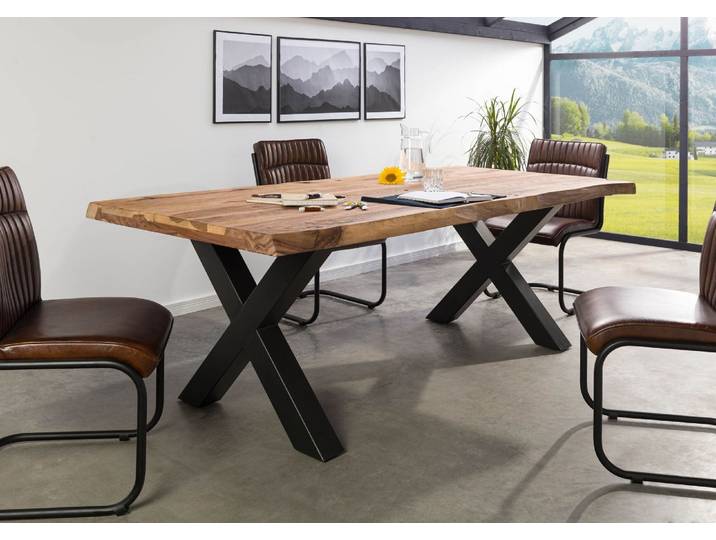 Baumtisch Sheesham 220x100x77 natur sandgestrahlt / X-Beine anthrazit matt FREEFORM 5