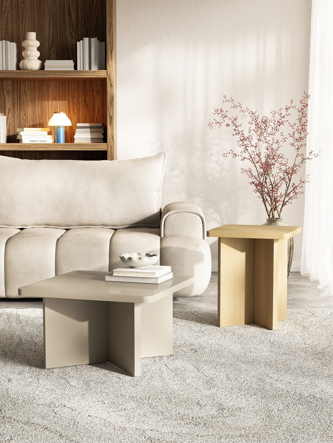 Selsey Qubeo Salontafel vierkant met kruisframe eikenlook Breedte: 42 cm